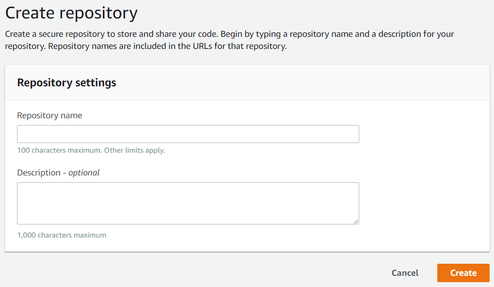 AWS CodeCommit Create Repository