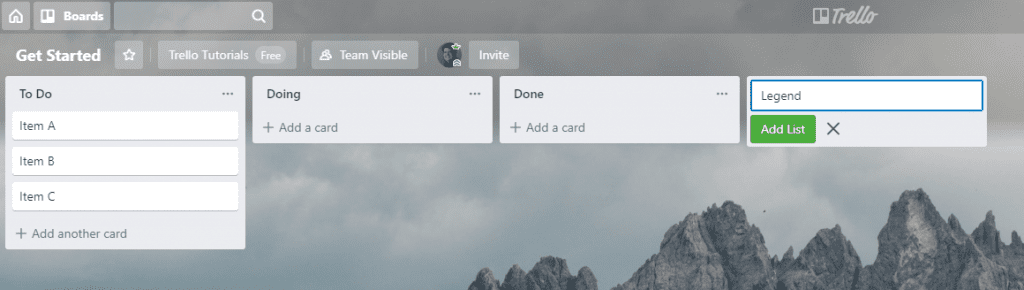 Trello kanban board add legend list
